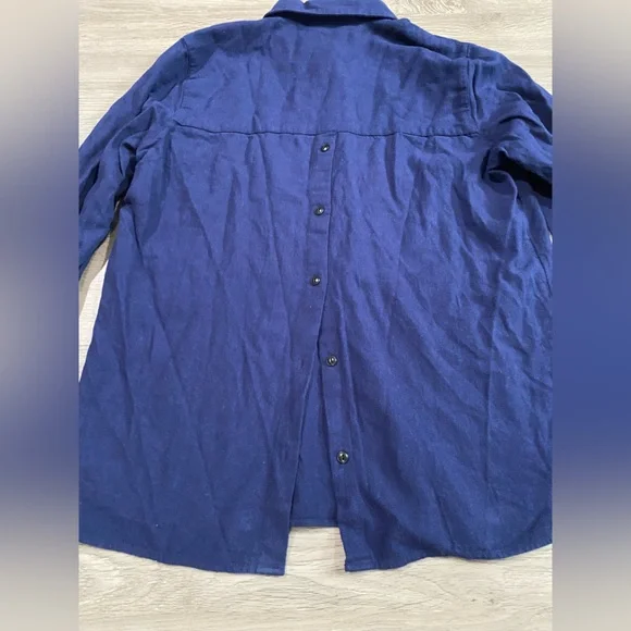 Madewell Navy Blue 100% Cotton Flannel Classic Ex-Boyfriend Button-Back cons - Picture 8 of 8